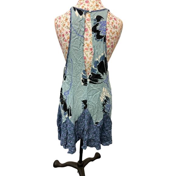 🌸 Free People Intimately M Blue Floral Slip Tunic Top Boho Y2K Layer - Picture 3 of 4